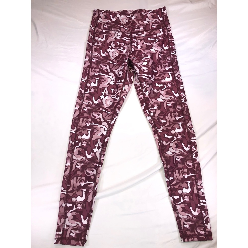 Tek Gear Womens Workout Leggings Abstract Camo Burgundy Mauve Size M High Rise